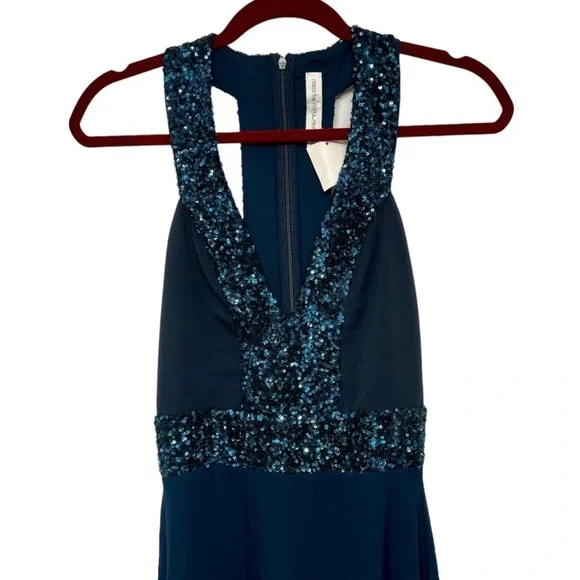 Dress The Population Delani Blue Sequin Trim Gown Maxi Cocktail Dress Women XS - Picture 7 of 13